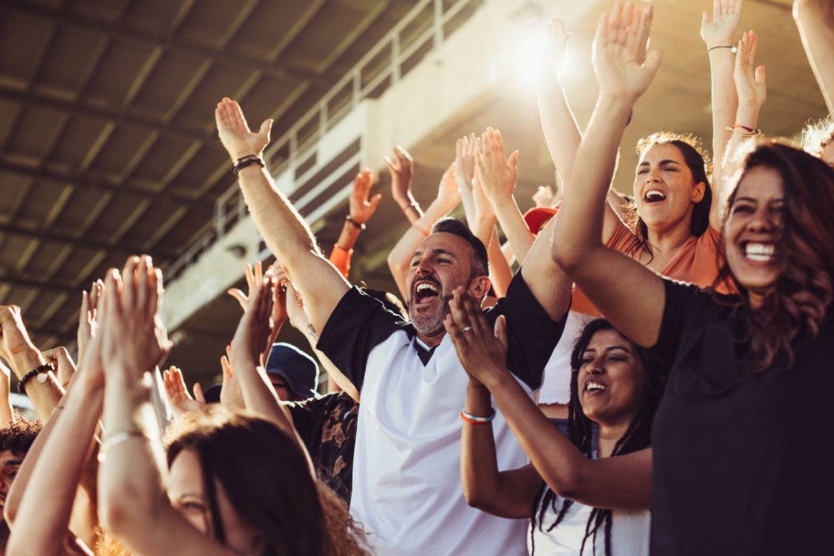 A crowd of people at a sports game.